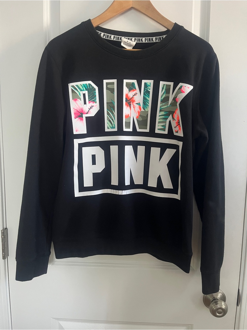 Victoria's Secret PINK Black Sweatshirt with Floral Logo